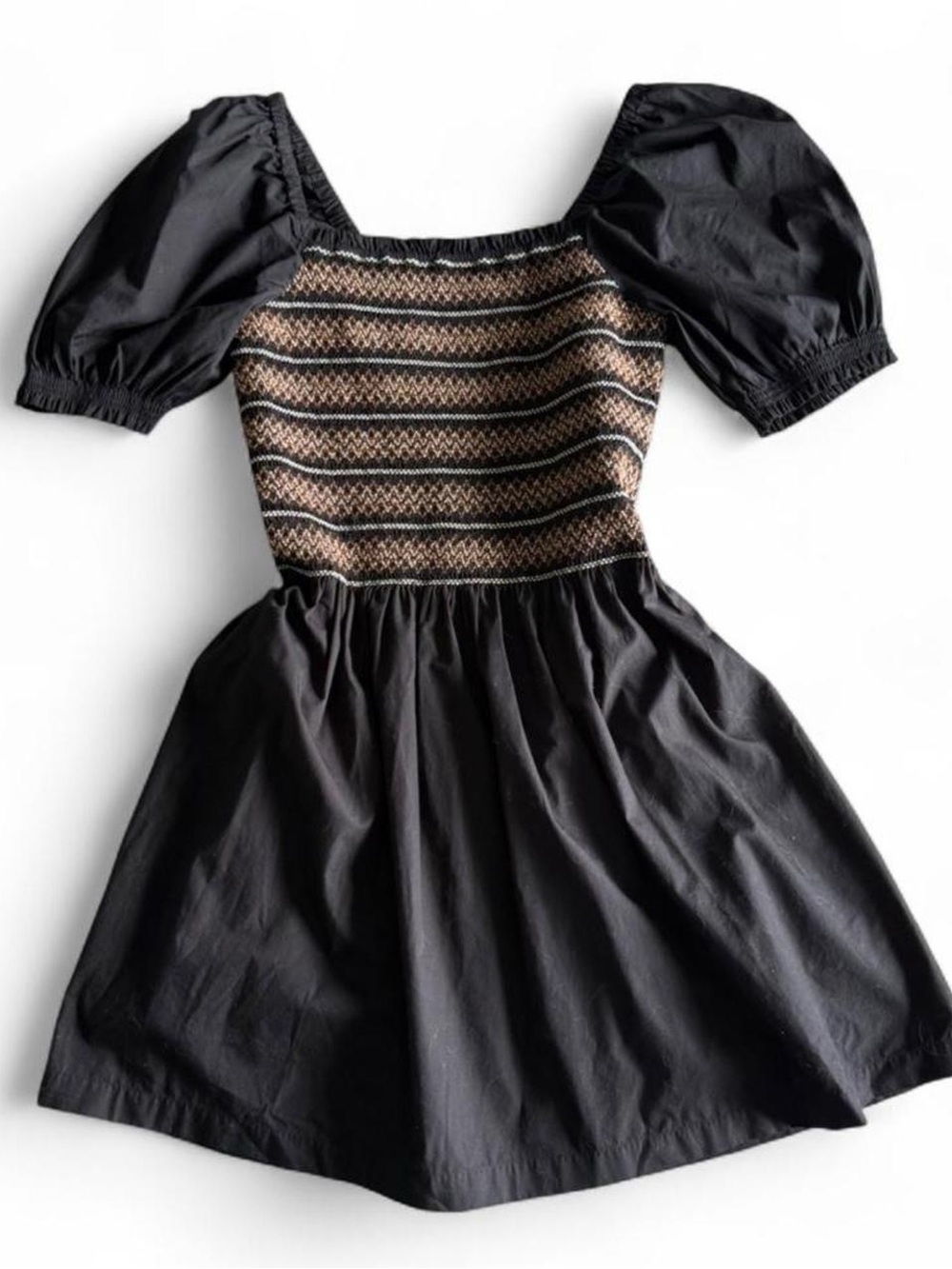 Madewell NWT black smocked puff sleeve mini dress - boho coquette dress